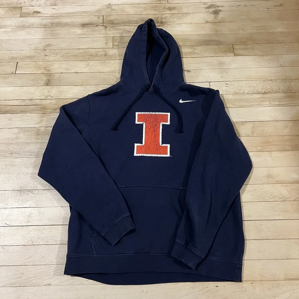 Fighting‎ Illini Nike Sweater Mens Large Blue Faded Distressed Logo Streetwear